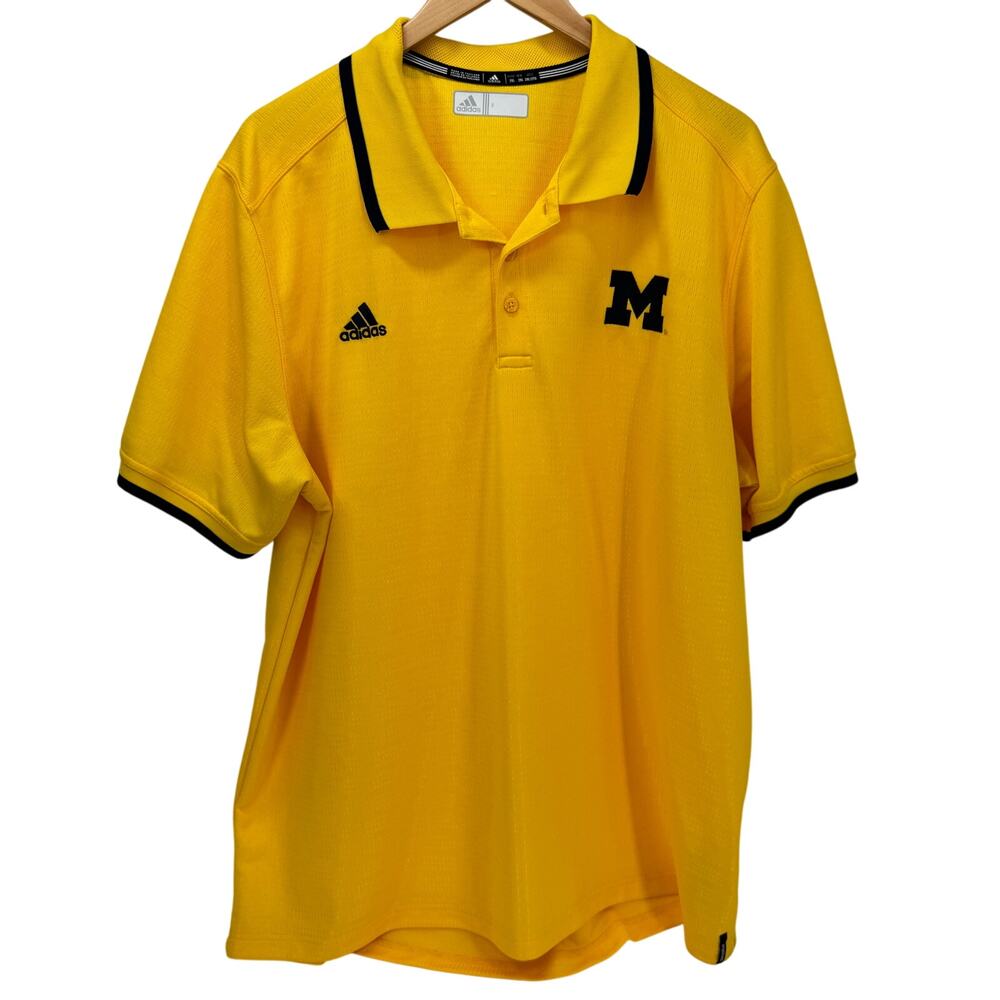 Michigan Wolverines Polo‎ Shirt Mens 2XL XXL Yellow Blue adidas Climalite